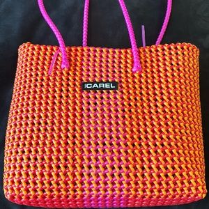 Carel Paris Orange and Pink Woven Tote Bag